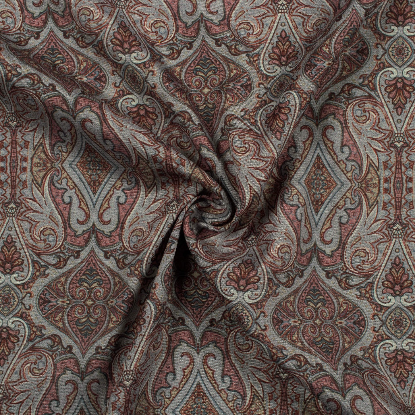 Dolphin Grey And Thulian Pink Ethnic Pattern Digital Print Crepe Silk Fabric