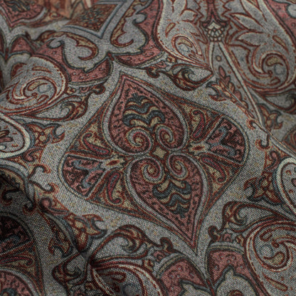 Dolphin Grey And Thulian Pink Ethnic Pattern Digital Print Crepe Silk Fabric