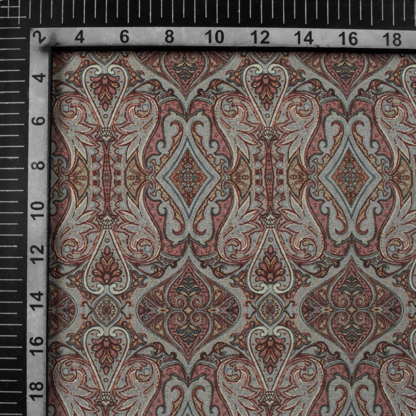 Dolphin Grey And Thulian Pink Ethnic Pattern Digital Print Crepe Silk Fabric