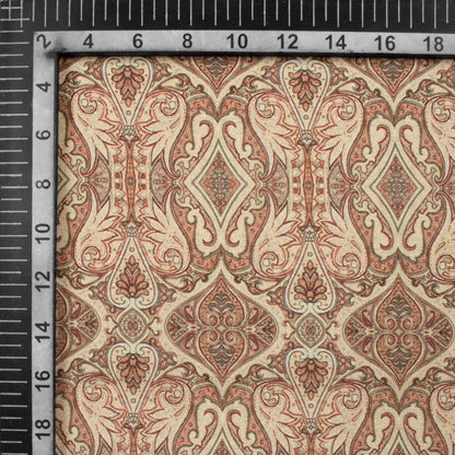 Cream And Thulian Pink Ethnic Pattern Digital Print Crepe Silk Fabric