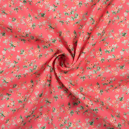 Fandango Pink And Green Floral Pattern Digital Print Crepe Silk Fabric