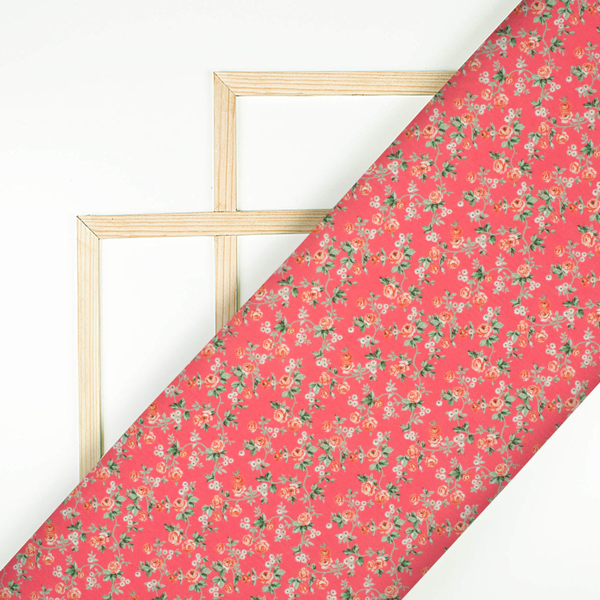 Fandango Pink And Green Floral Pattern Digital Print Crepe Silk Fabric