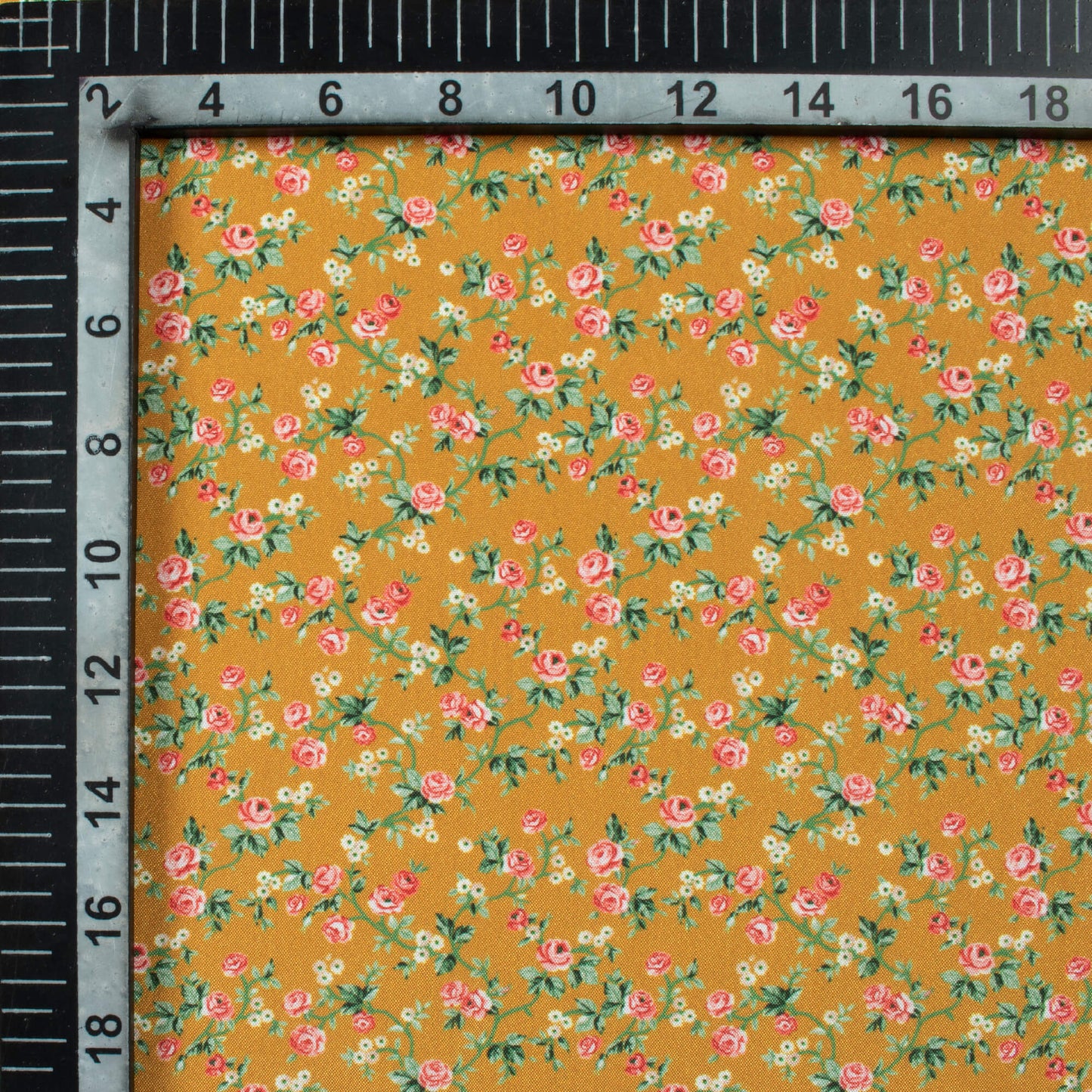 Goldenrod Yellow And Green Floral Pattern Digital Print Crepe Silk Fabric