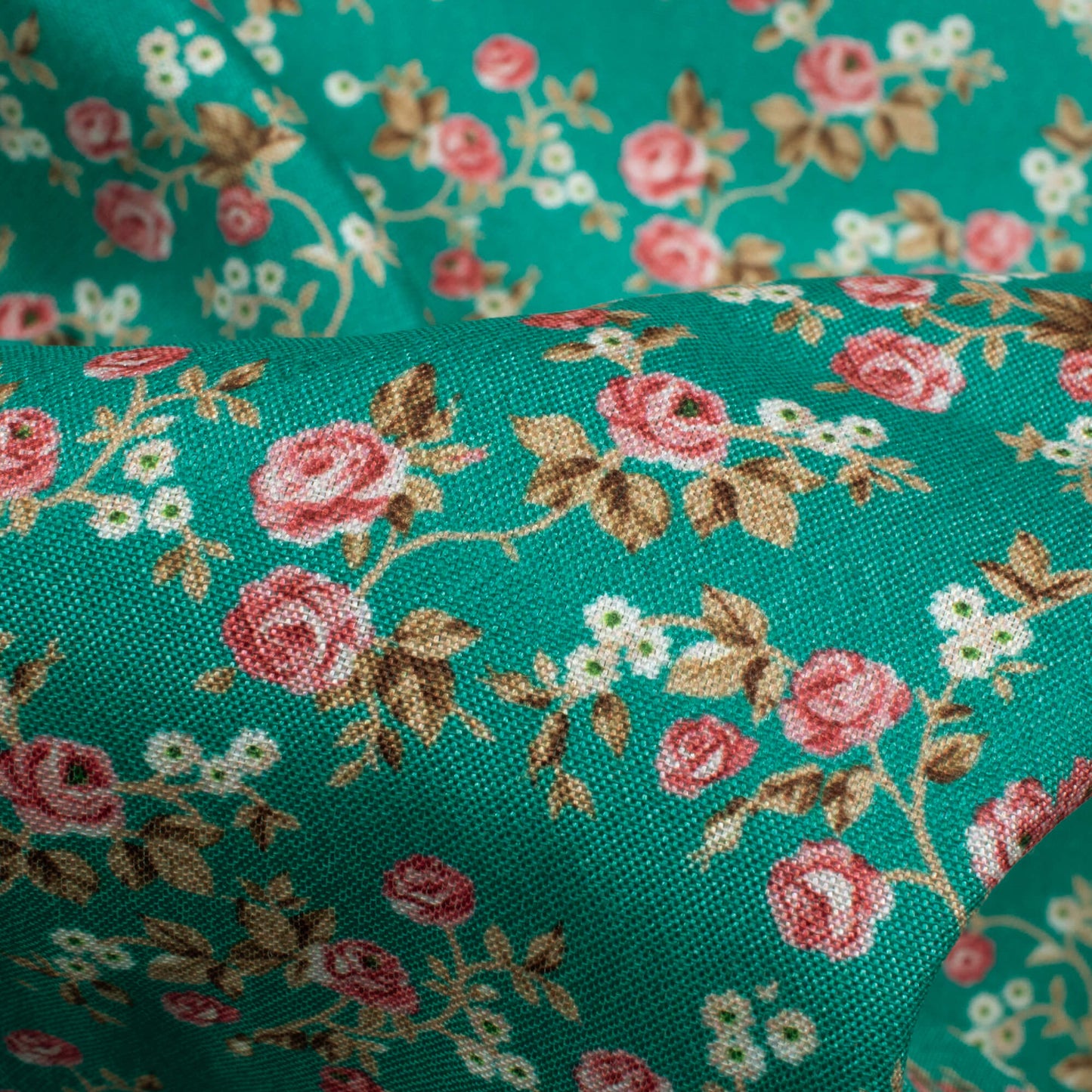 Dark Turquoise And Pink Floral Pattern Digital Print Crepe Silk Fabric
