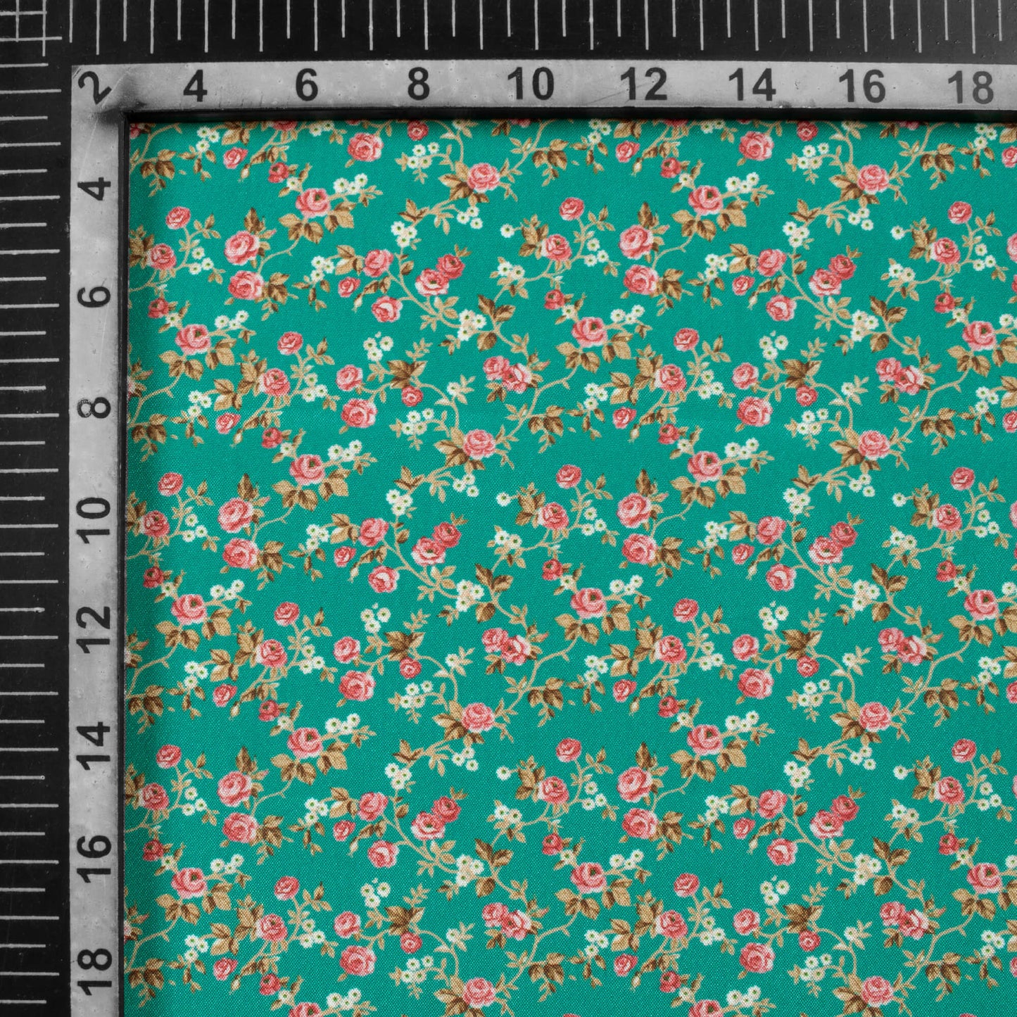 Dark Turquoise And Pink Floral Pattern Digital Print Crepe Silk Fabric