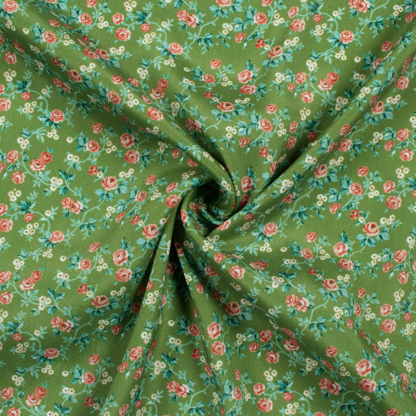 Olive Green And Pink Floral Pattern Digital Print Crepe Silk Fabric