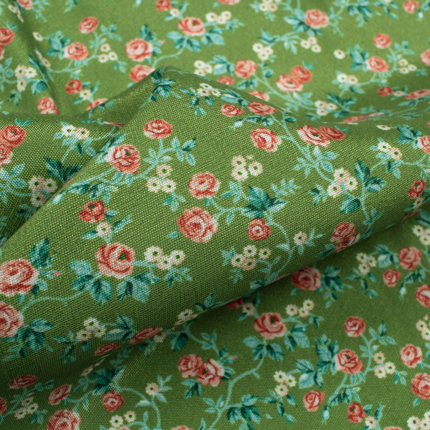 Olive Green And Pink Floral Pattern Digital Print Crepe Silk Fabric