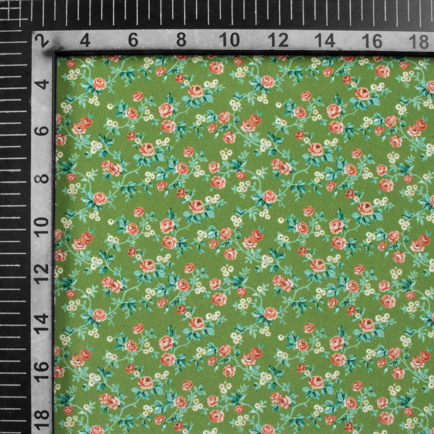 Olive Green And Pink Floral Pattern Digital Print Crepe Silk Fabric