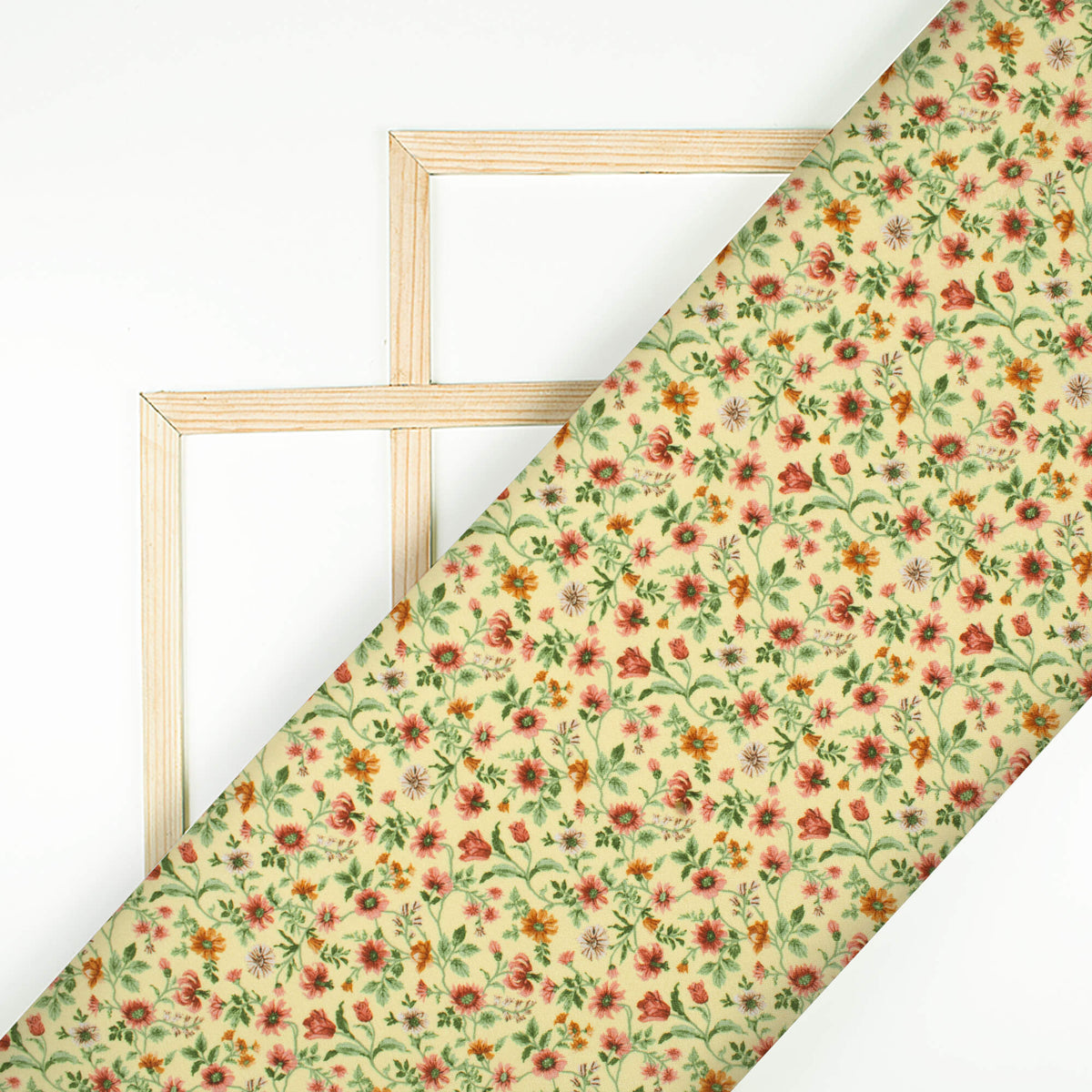 Banana Yellow And Pink Floral Pattern Digital Print Crepe Silk Fabric