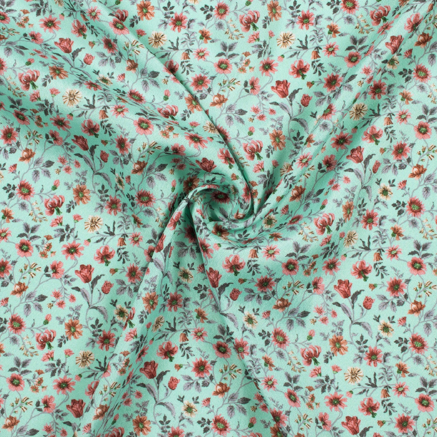 Sky Blue And Pink Floral Pattern Digital Print Crepe Silk Fabric