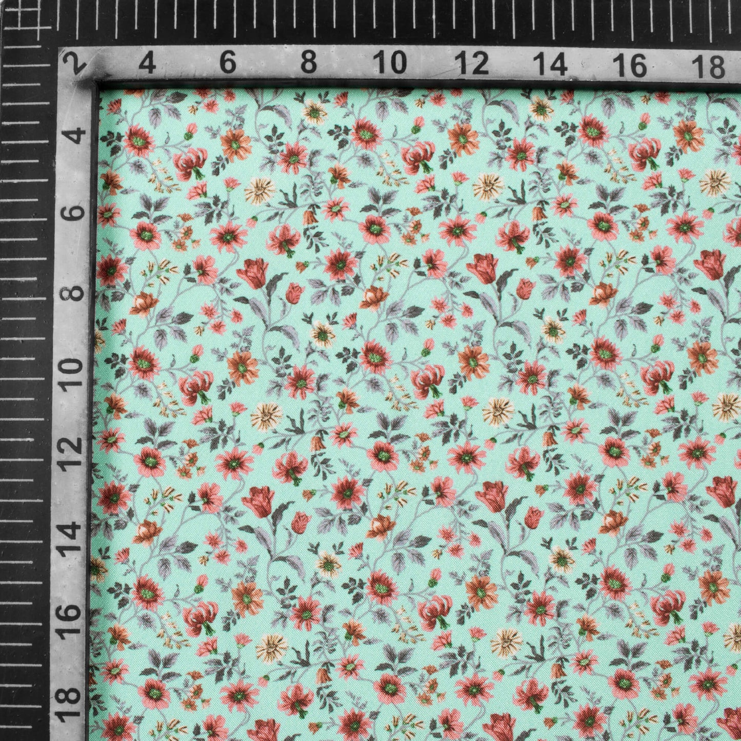 Sky Blue And Pink Floral Pattern Digital Print Crepe Silk Fabric