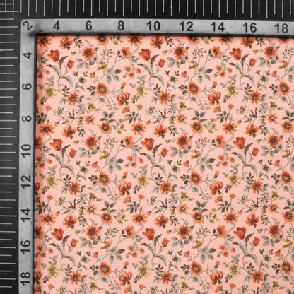 Flamingo Pink And Red Floral Pattern Digital Print Crepe Silk Fabric