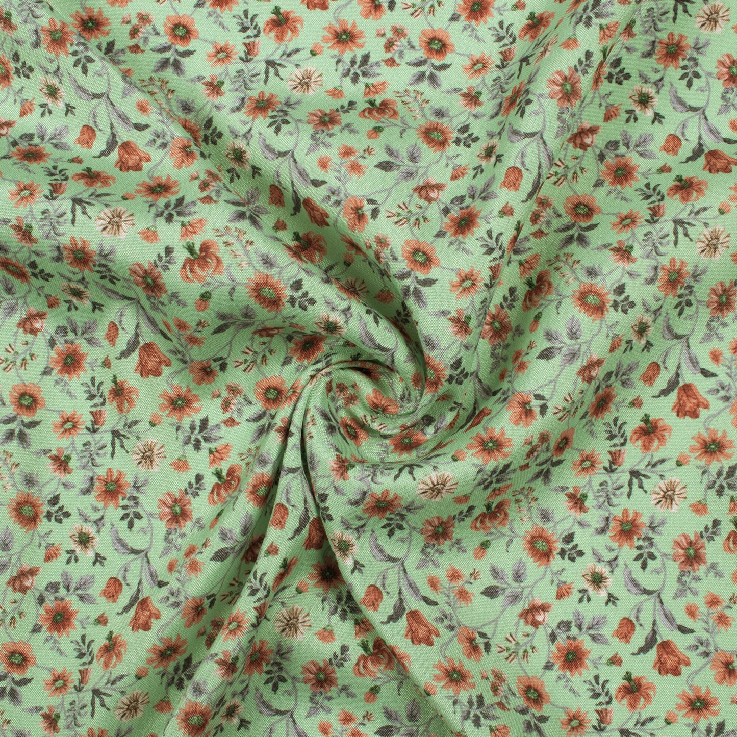 Mint Green And Red Floral Pattern Digital Print Crepe Silk Fabric