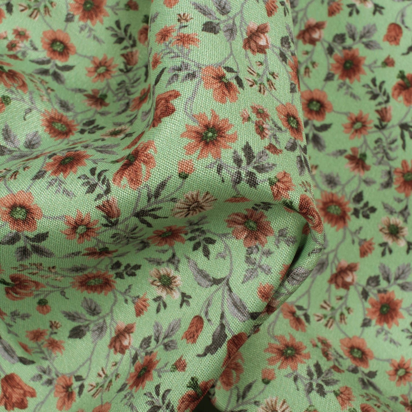 Mint Green And Red Floral Pattern Digital Print Crepe Silk Fabric