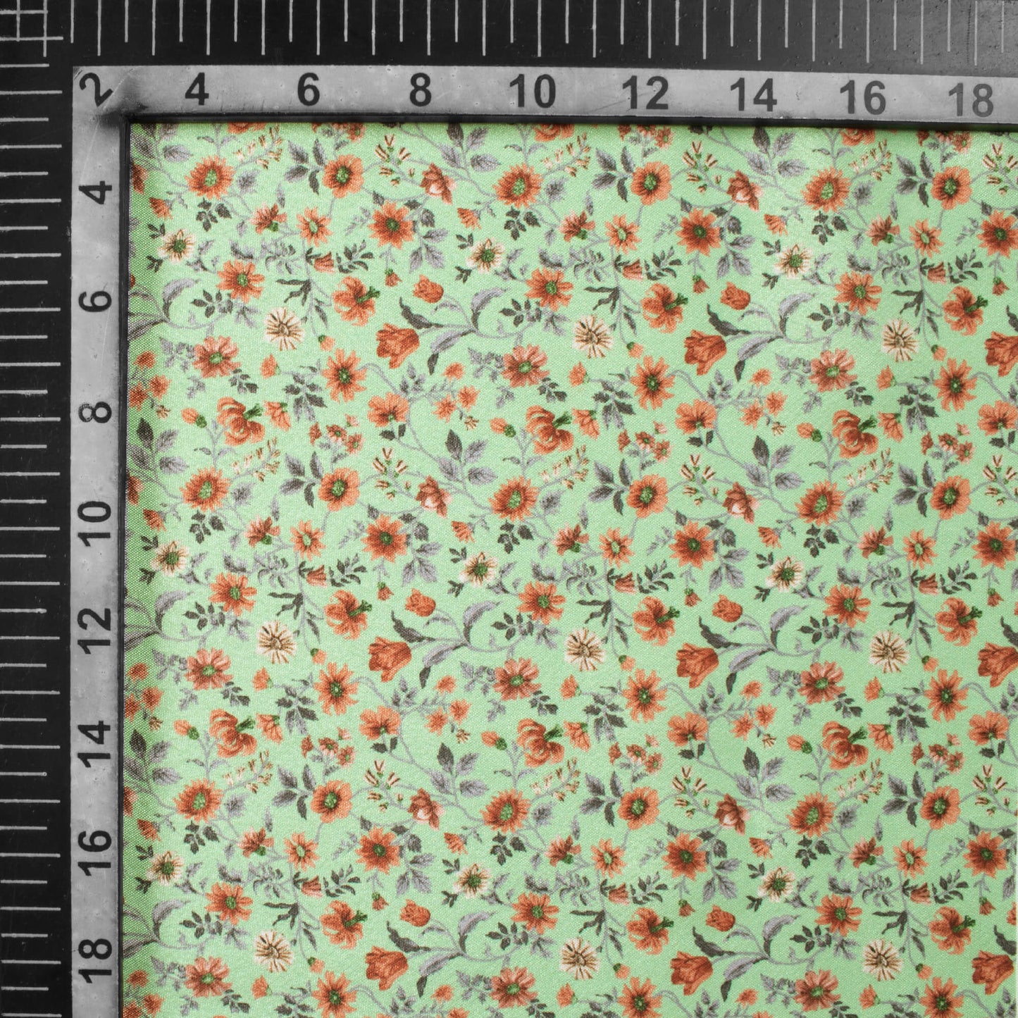 Mint Green And Red Floral Pattern Digital Print Crepe Silk Fabric