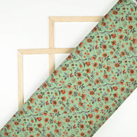 Mint Green And Red Floral Pattern Digital Print Crepe Silk Fabric