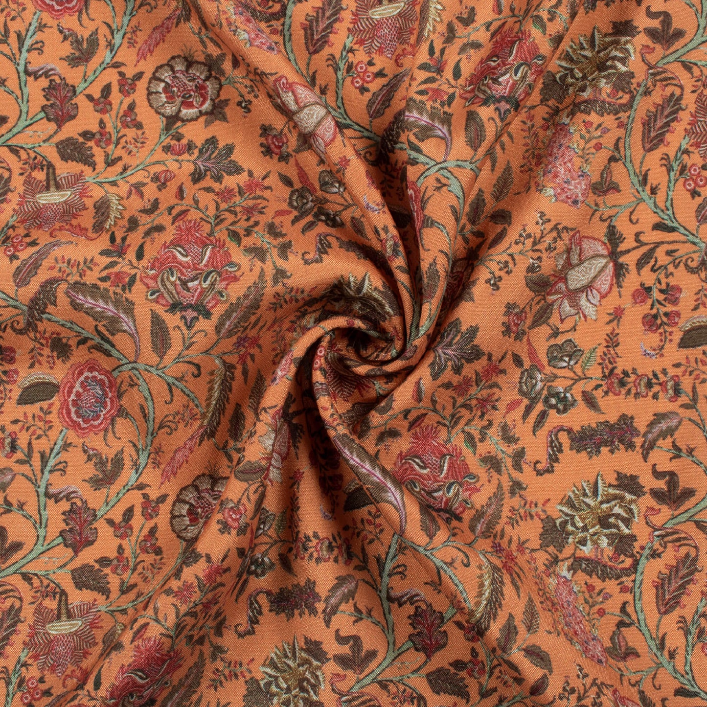 Sandstone Orange Floral Pattern Digital Print Crepe Silk Fabric