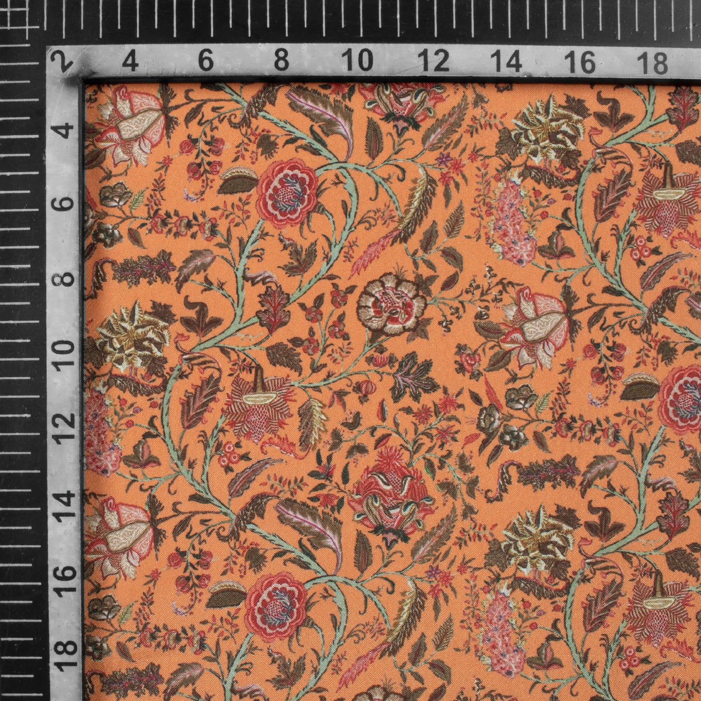 Sandstone Orange Floral Pattern Digital Print Crepe Silk Fabric