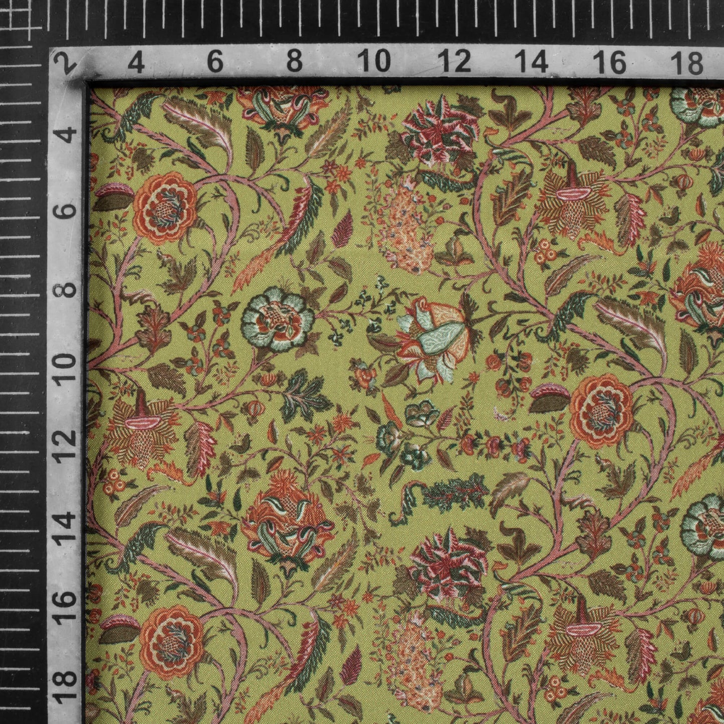 Olive Green Floral Pattern Digital Print Crepe Silk Fabric