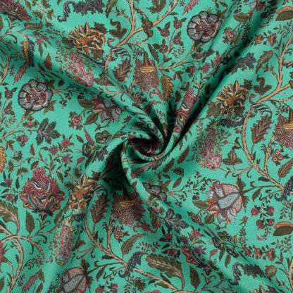 Dark Turquoise Floral Pattern Digital Print Crepe Silk Fabric
