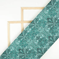 Teal Blue Paisley Pattern Digital Print Crepe Silk Fabric