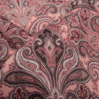 Baby Pink Paisley Pattern Digital Print Crepe Silk Fabric