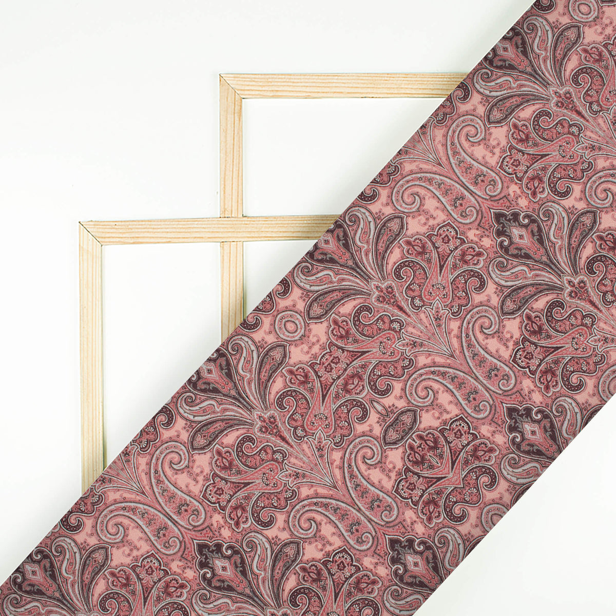 Baby Pink Paisley Pattern Digital Print Crepe Silk Fabric