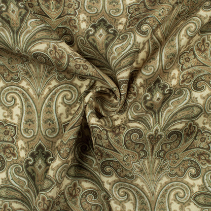 Cream Paisley Pattern Digital Print Crepe Silk Fabric