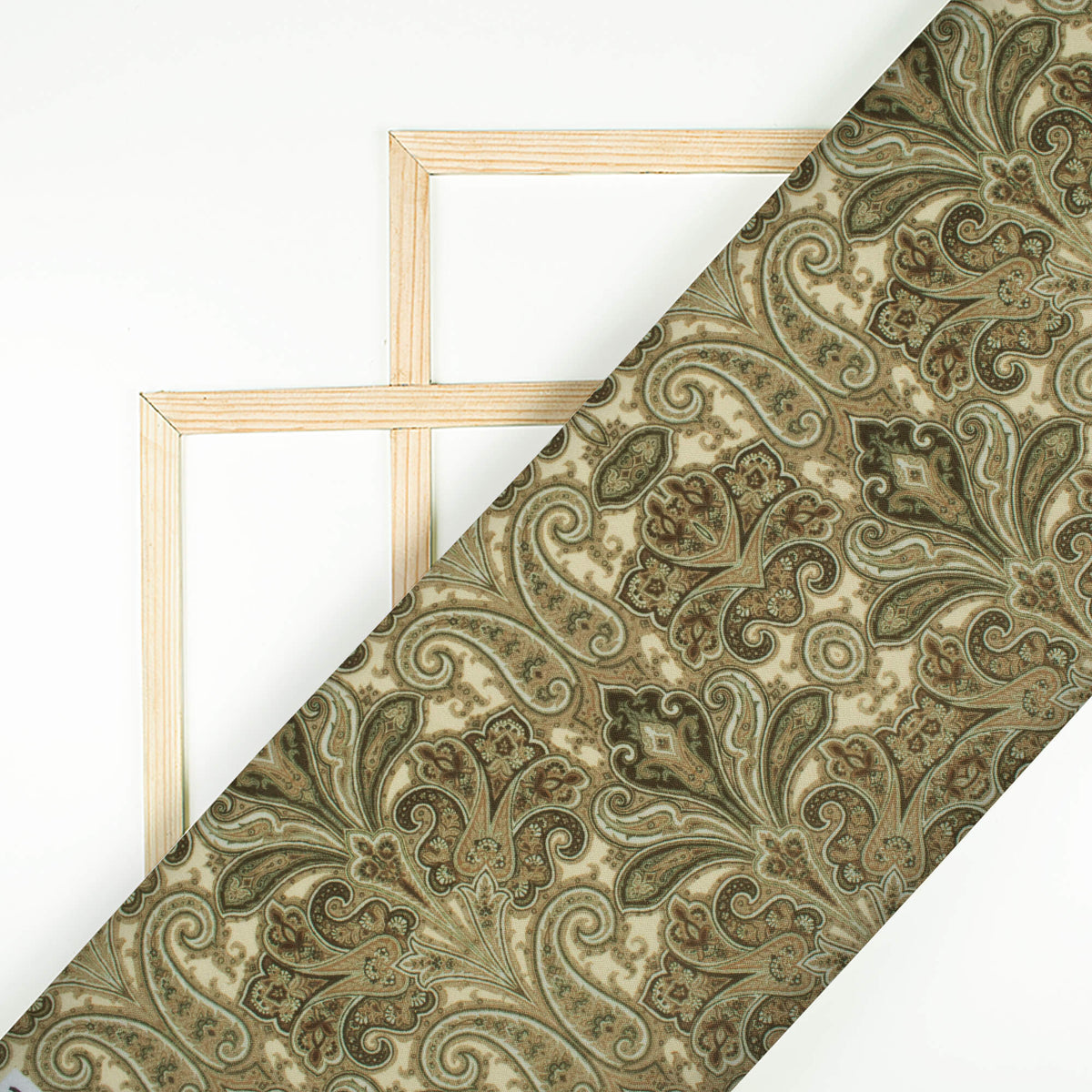 Cream Paisley Pattern Digital Print Crepe Silk Fabric