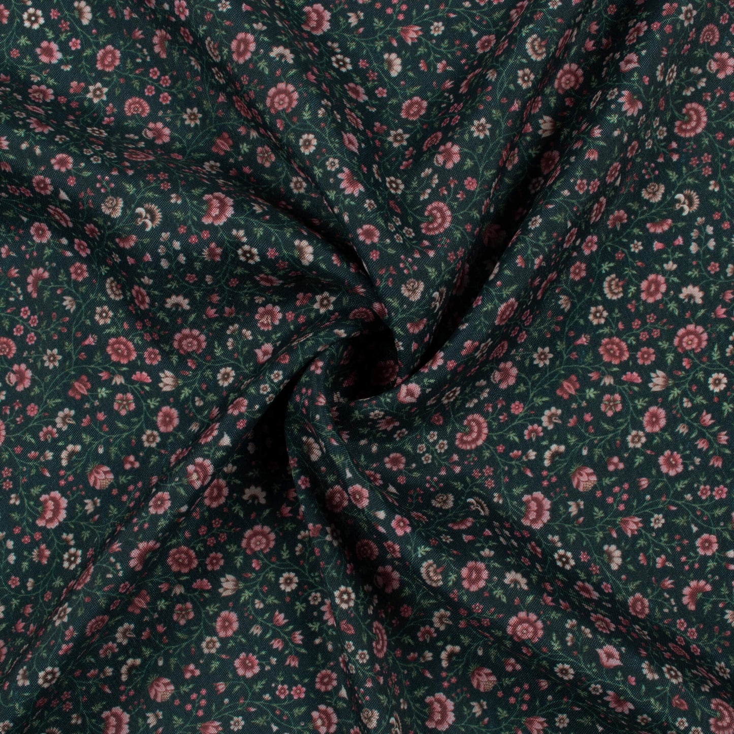 Prussian Blue And Pink Floral Pattern Digital Print Crepe Silk Fabric