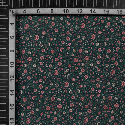 Prussian Blue And Pink Floral Pattern Digital Print Crepe Silk Fabric