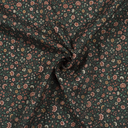 Black And Pink Floral Pattern Digital Print Crepe Silk Fabric