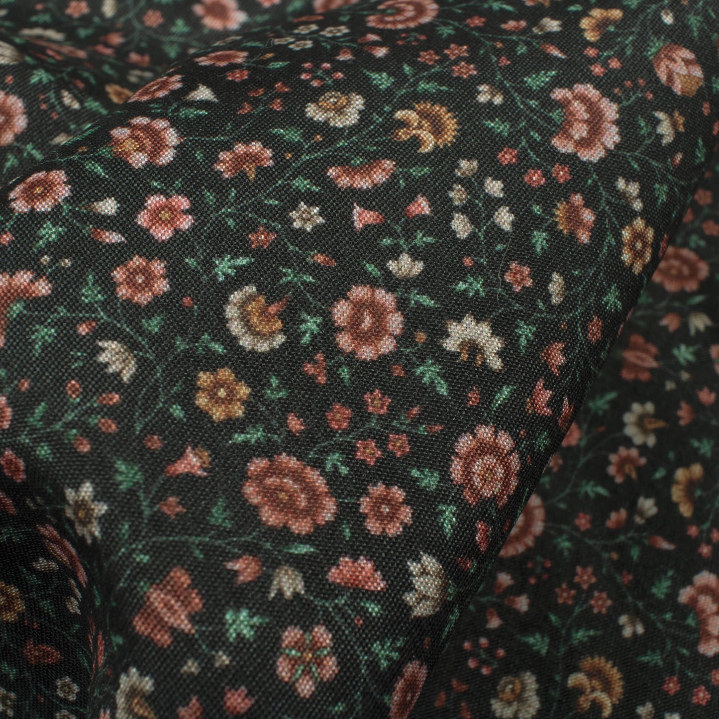 Black And Pink Floral Pattern Digital Print Crepe Silk Fabric