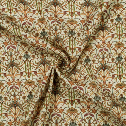 Cream And Red Traditional Pattern Digital Print Crepe Silk Fabric