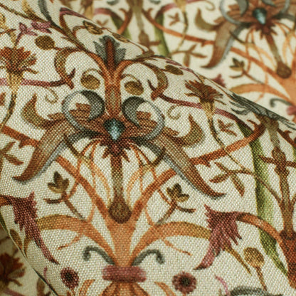 Cream And Red Traditional Pattern Digital Print Crepe Silk Fabric