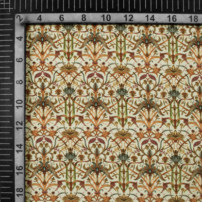 Cream And Red Traditional Pattern Digital Print Crepe Silk Fabric