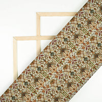 Cream And Red Traditional Pattern Digital Print Crepe Silk Fabric