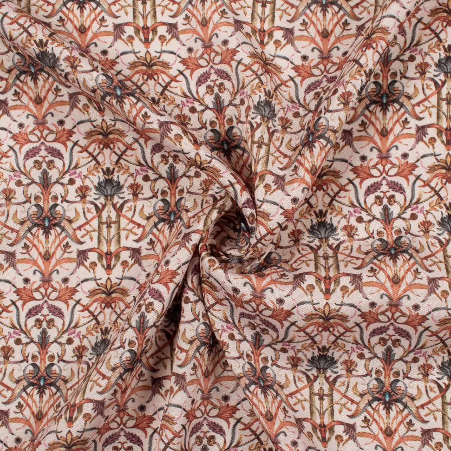 Peach And Red Traditional Pattern Digital Print Crepe Silk Fabric