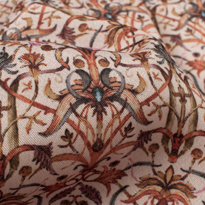 Peach And Red Traditional Pattern Digital Print Crepe Silk Fabric