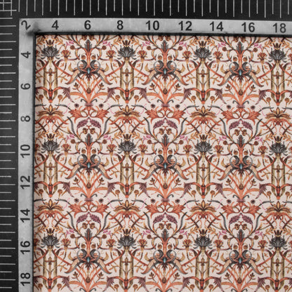 Peach And Red Traditional Pattern Digital Print Crepe Silk Fabric