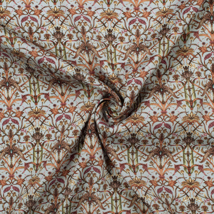 Dolphin Grey And Red Traditional Pattern Digital Print Crepe Silk Fabric