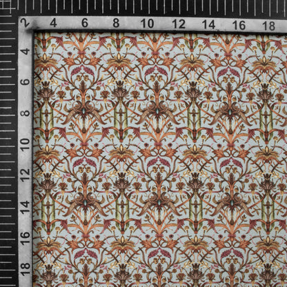 Dolphin Grey And Red Traditional Pattern Digital Print Crepe Silk Fabric