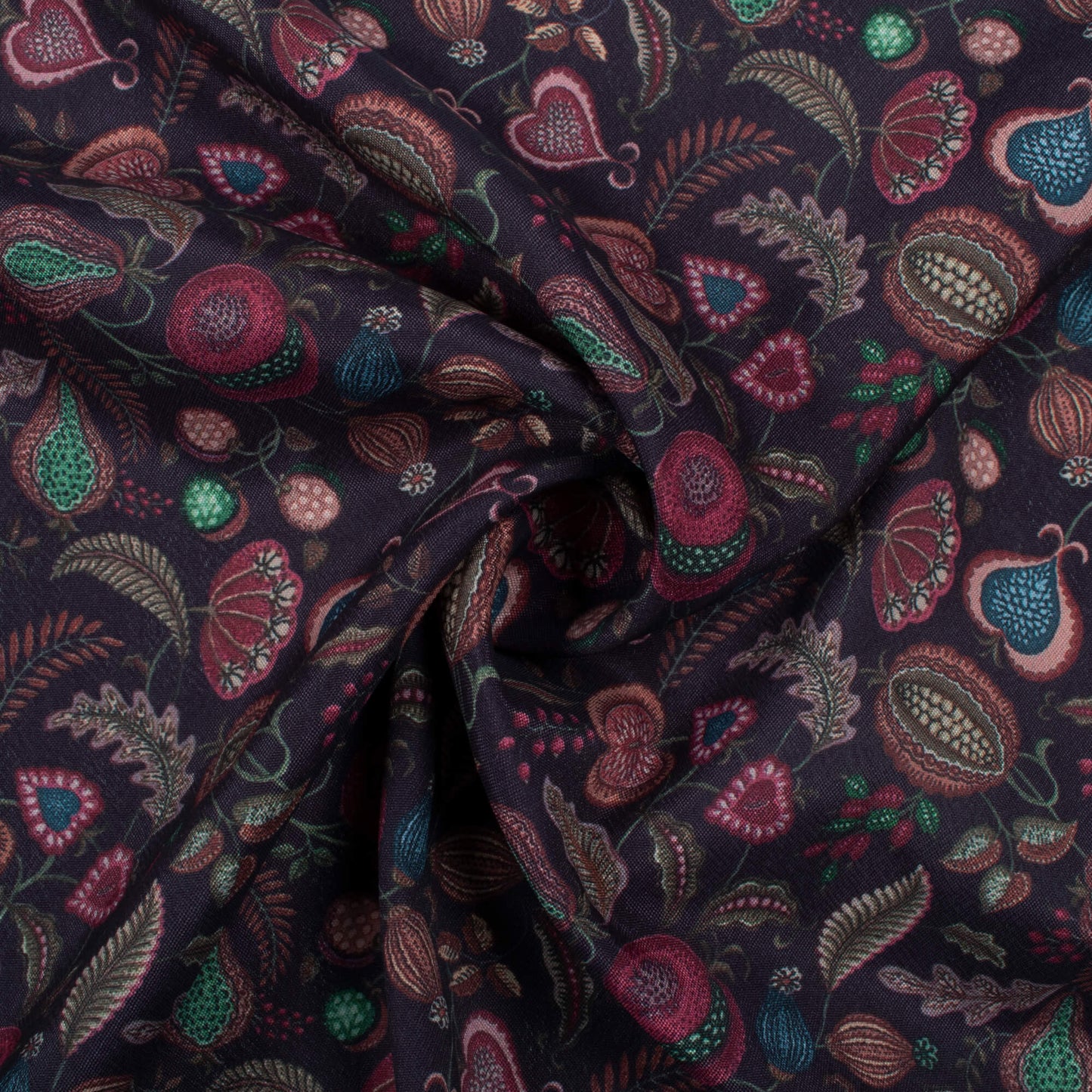 Black And Red Floral Pattern Digital Print Crepe Silk Fabric