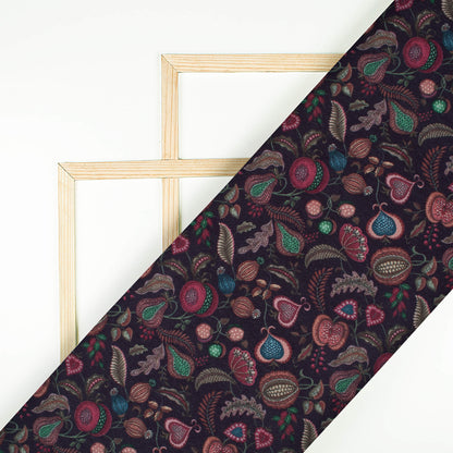 Black And Red Floral Pattern Digital Print Crepe Silk Fabric