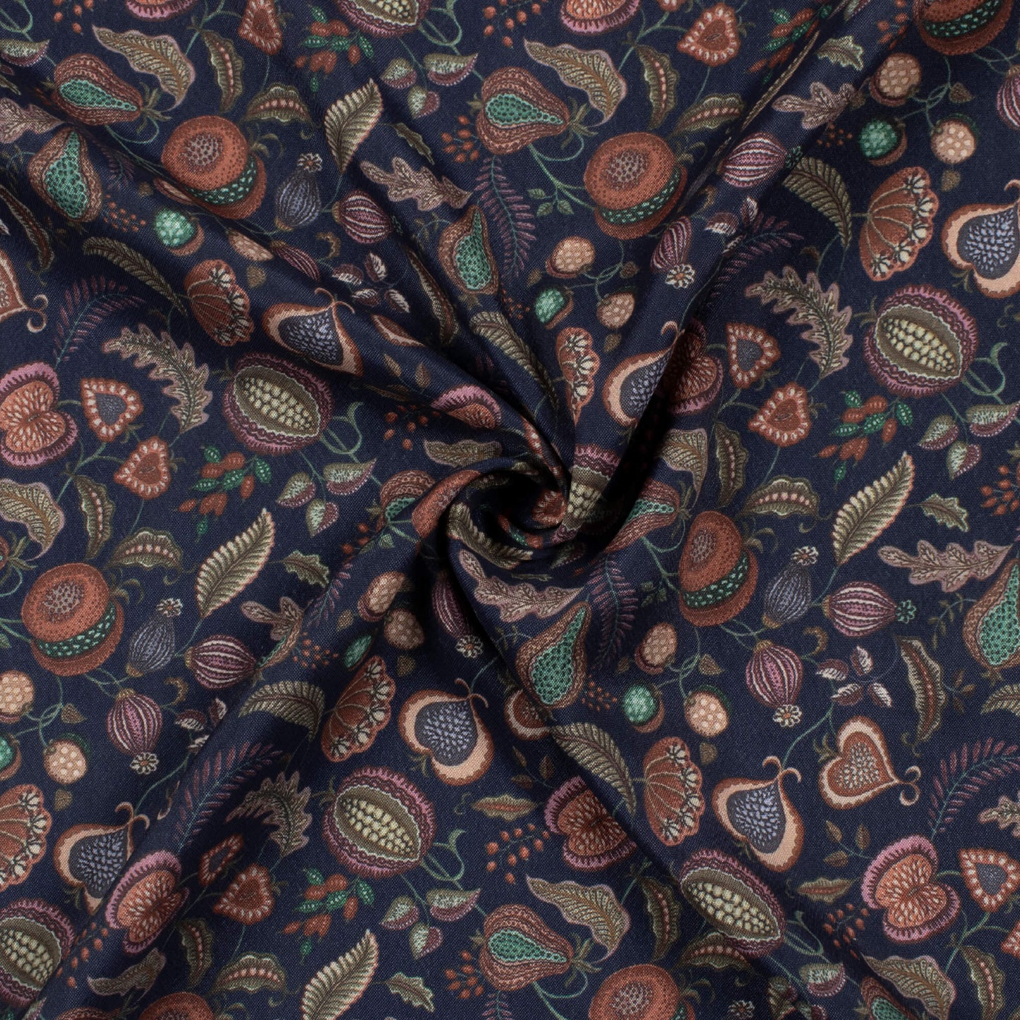 Prussian Blue And Red Floral Pattern Digital Print Crepe Silk Fabric
