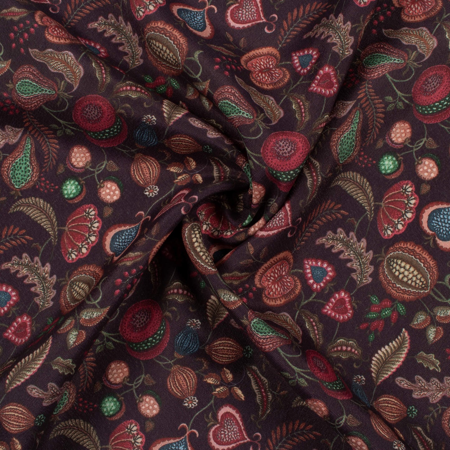 Walnut Brown And Red Floral Pattern Digital Print Crepe Silk Fabric