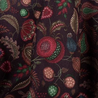Walnut Brown And Red Floral Pattern Digital Print Crepe Silk Fabric