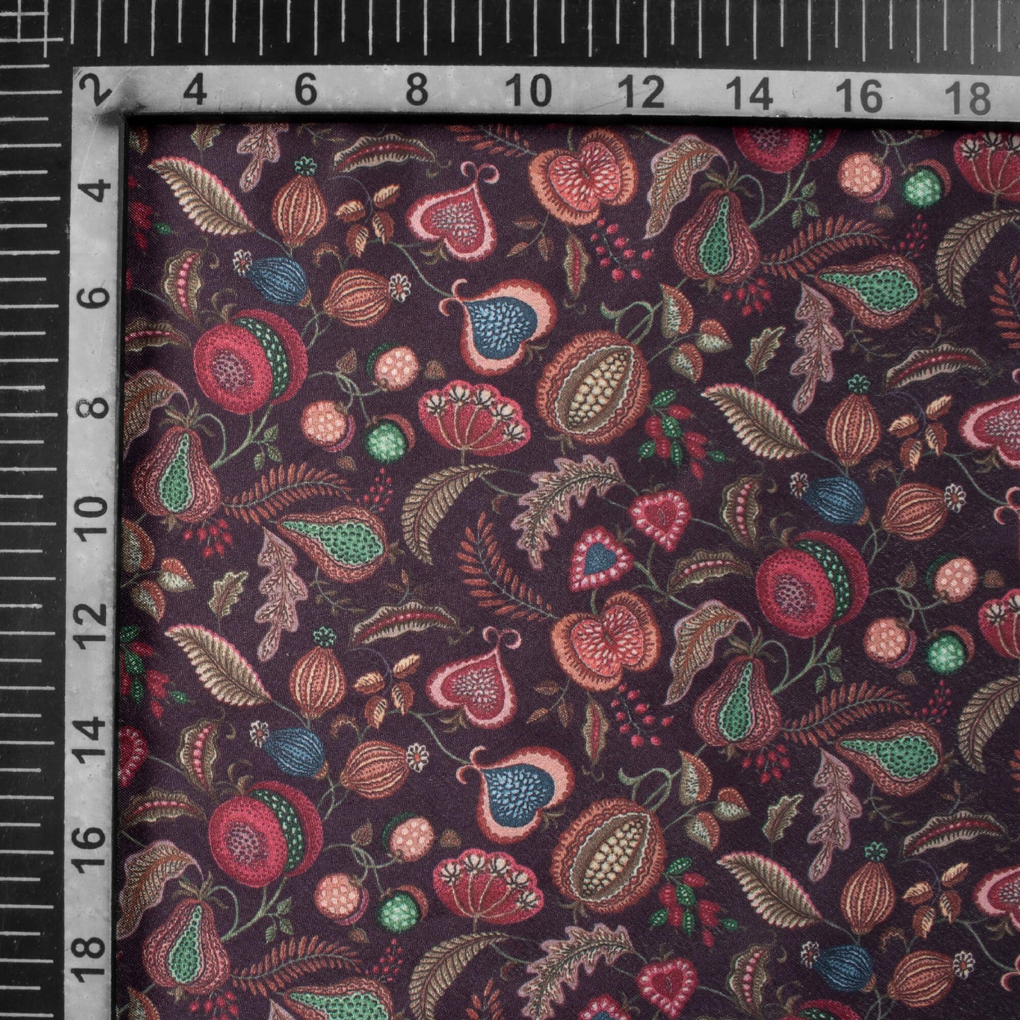 Walnut Brown And Red Floral Pattern Digital Print Crepe Silk Fabric