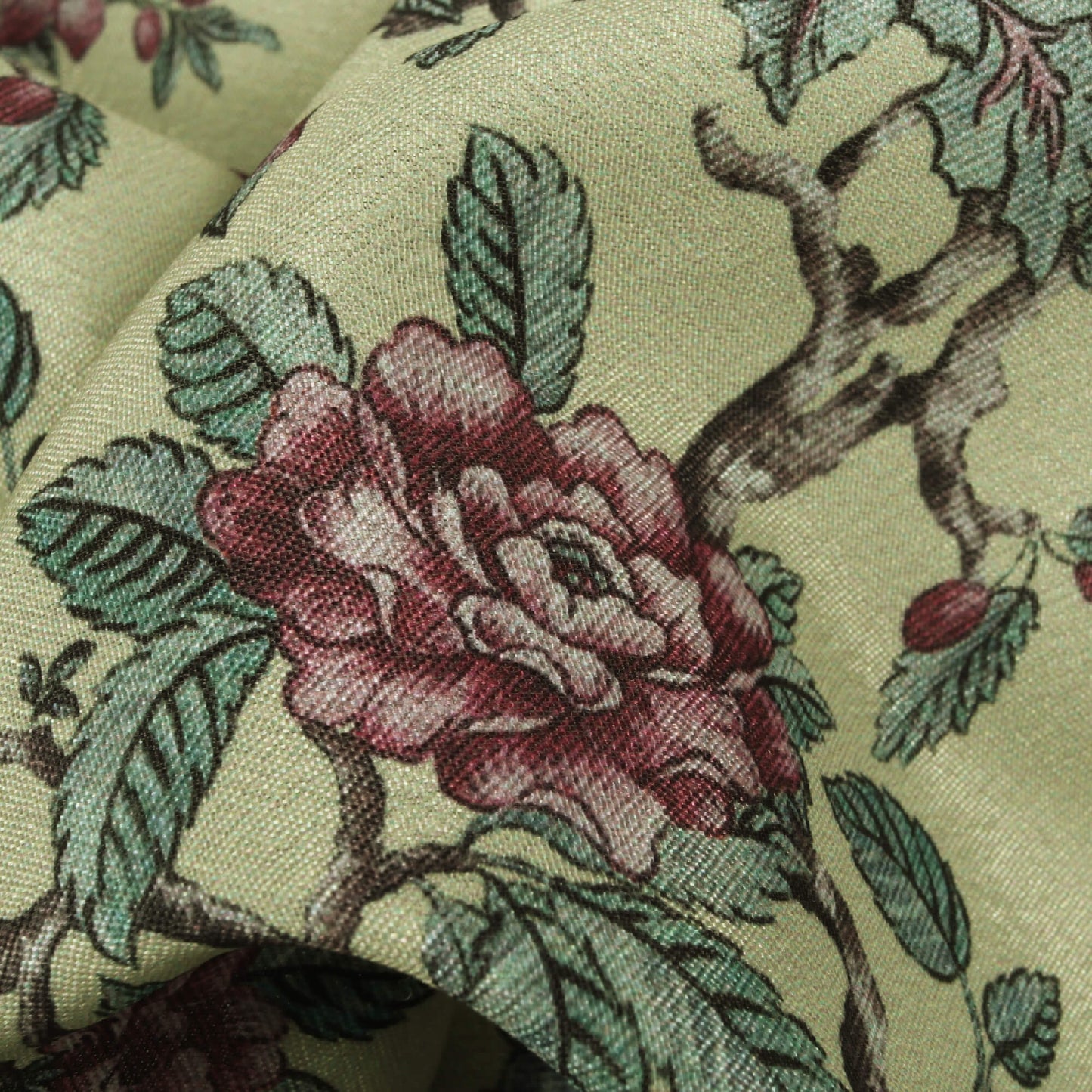 Elaichi Green And Pink Floral Pattern Digital Print Crepe Silk Fabric