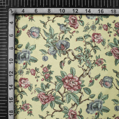 Elaichi Green And Pink Floral Pattern Digital Print Crepe Silk Fabric